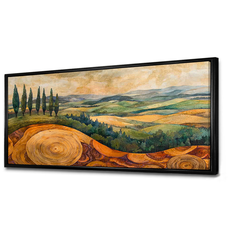 Crumrine - art mural vignoble, H 28 po x l 60 po, Floater Framed, Noir