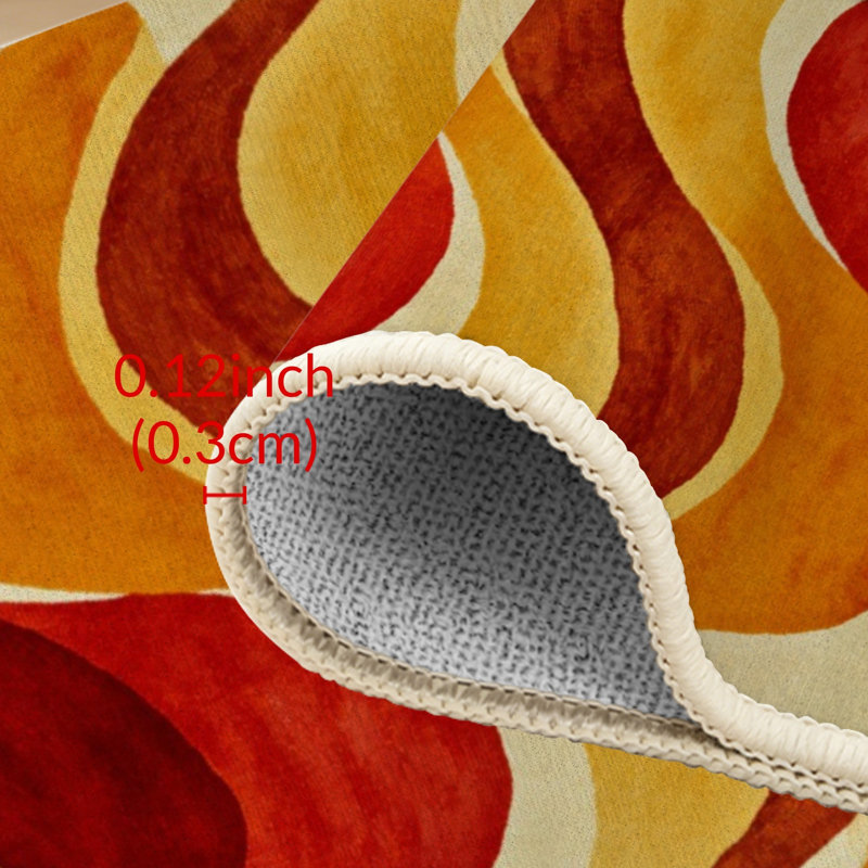 Tapis de couloir de cuisine moderne et abstrait, motif de vagues rétro rouge-orange et jaune, long tapis antidérapant pour la cuisine, le couloir, la salle de lavage et le vestibule