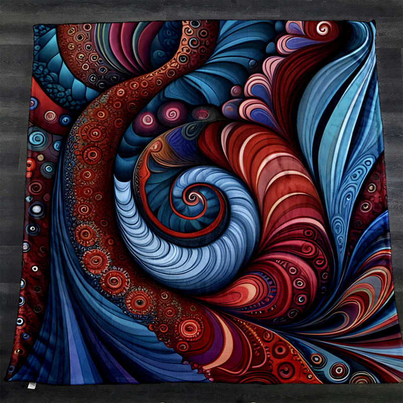 Throw Blanket, 51" W x 60" L, Abstract, Blue/Red