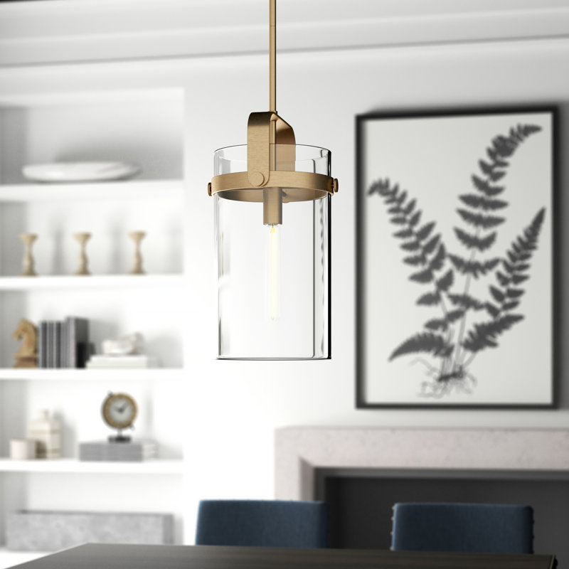 Luminaire suspendu cylindrique à 1 lumière Fenecia, Laiton brossé