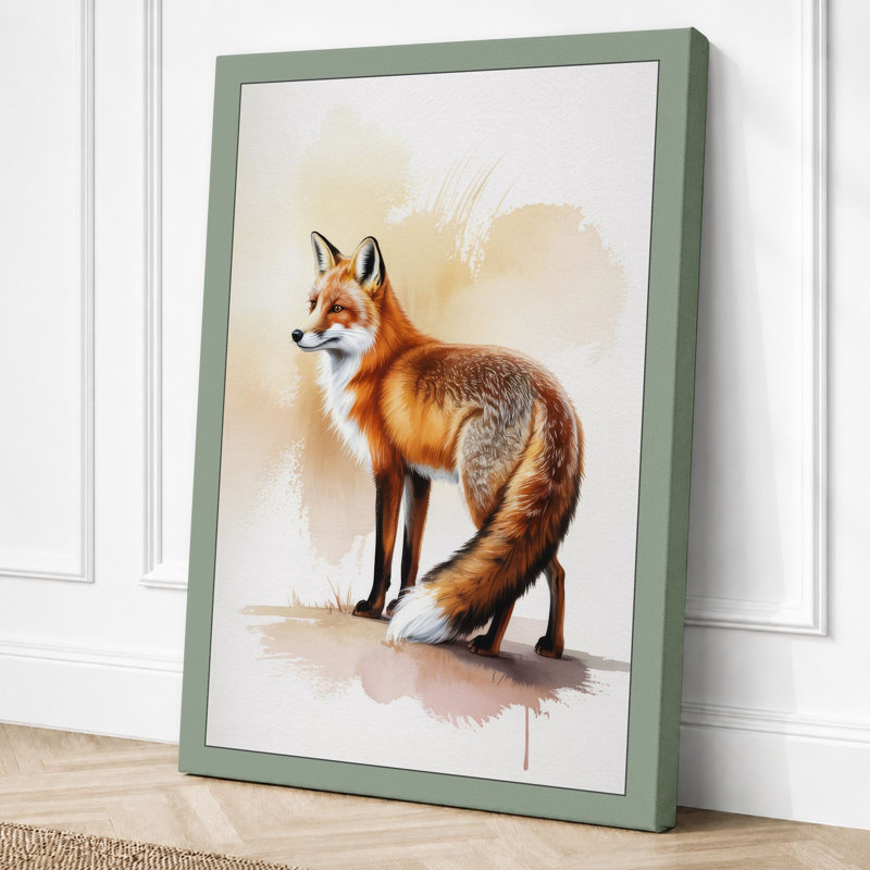 Alert Fox In Profile Boho - Print, 30x20 - 76.2 x 50.8 cm, Sage Border