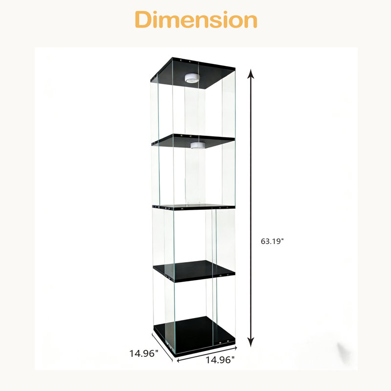 Rotatable Four-Layer Tempered Glass Display Cabinet,Liquor Cabinet,File Cabinet,Storage Cabinet,With Remote Control Paipai Lamp,Adjustable Feet,Be Placed In The Living Room,Kitchen,Corridor