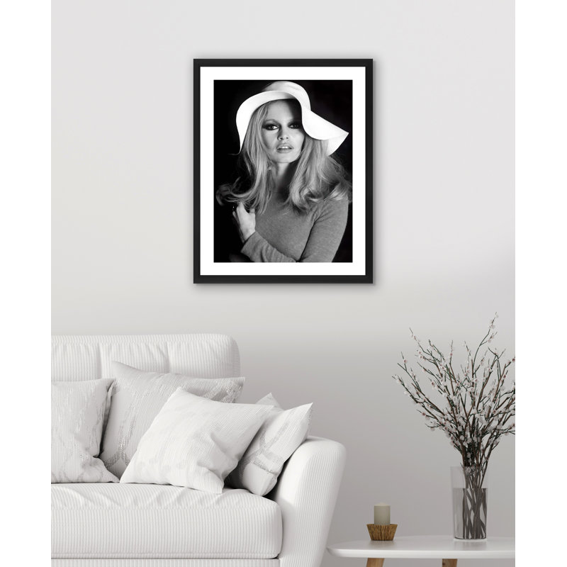 Brigitte Bardot With Hat - Print on Wood, Black, 56cm H x 46cm W x 5cm D