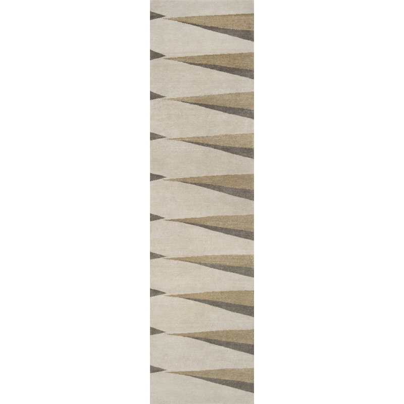 Gammon Geometric Area Rug in Ivory/Stone Gray/Burnished Gold, Runner 3' x 9'