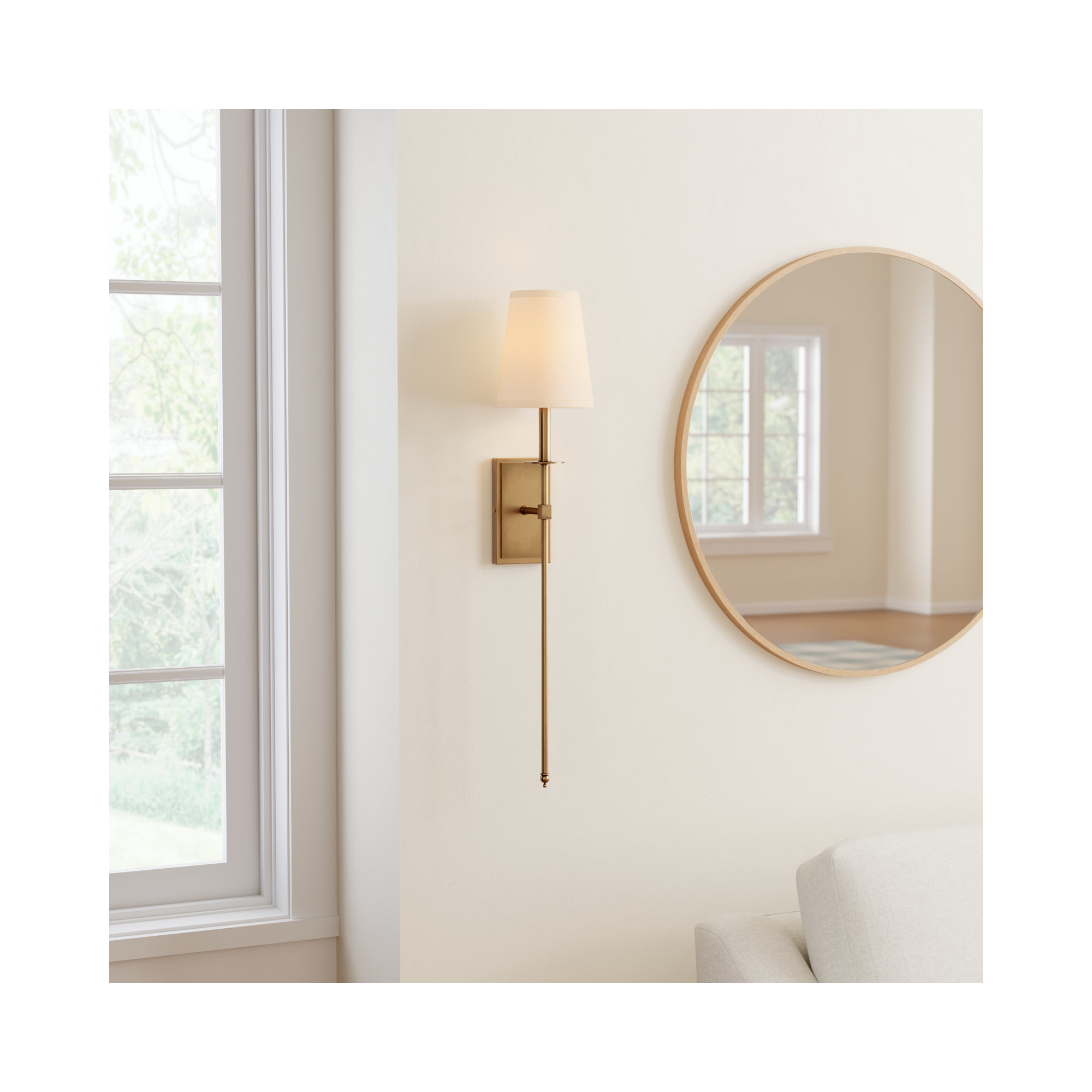 Jillian 1-Light Wallchiere, Warm Brass, 33.5" H x 6.75" W x 8'' D
