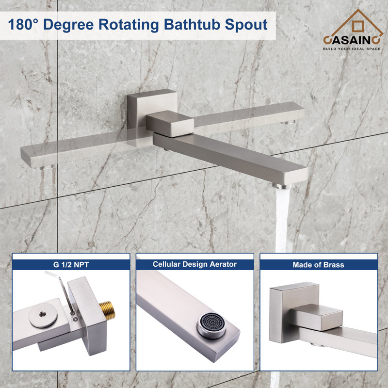 Brushed Nickel Wall Mounted Square Rain Shower System with Handheld