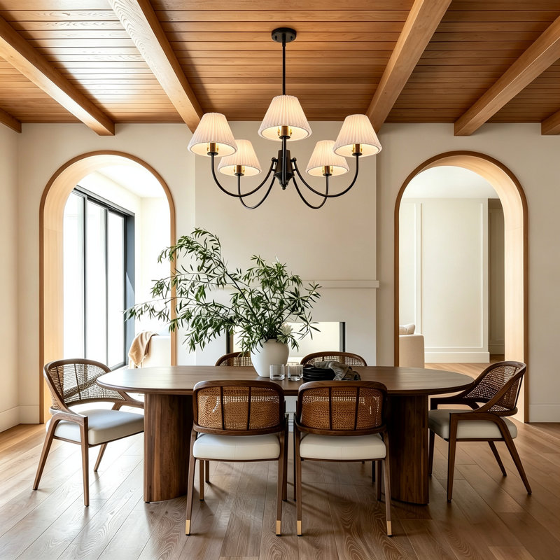 5-Light Transitional Pleated Fabric Pendant Light, Black