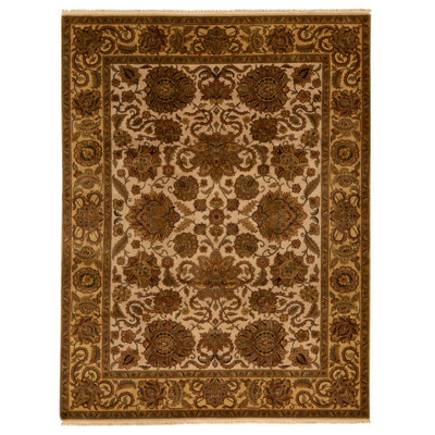 Tapis ivoire et doré de haute qualité noué à la main