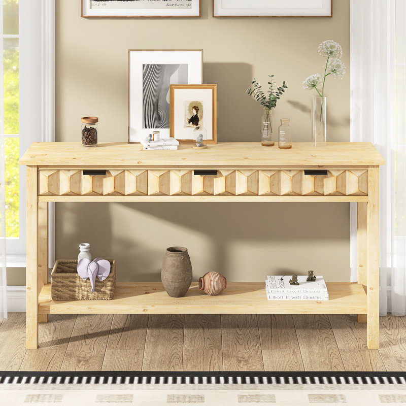 Console 60 po avec 3 tiroirs, Naturel