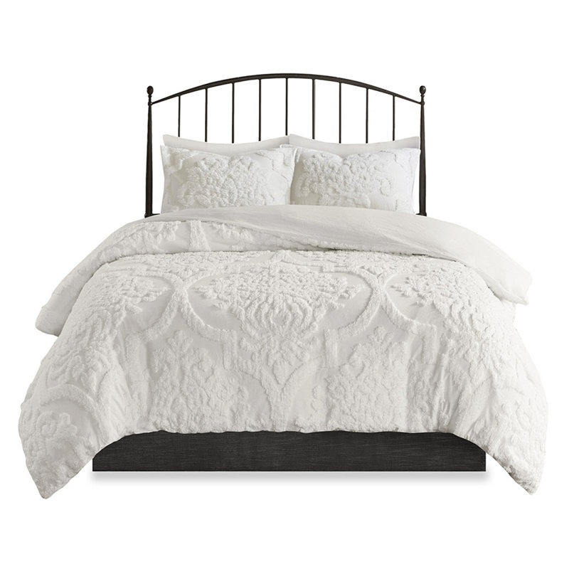 Ensemble d'édredon damassé en coton 3 pièces touffeté qui ne s'applique pas, Damas blanc cassé
