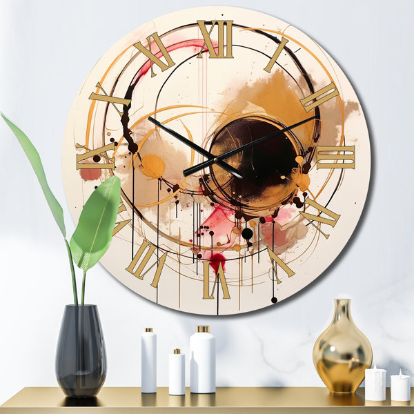 DesignArt Pink Gold Abstractions Architectural Metal Wall Clock | Wayfair