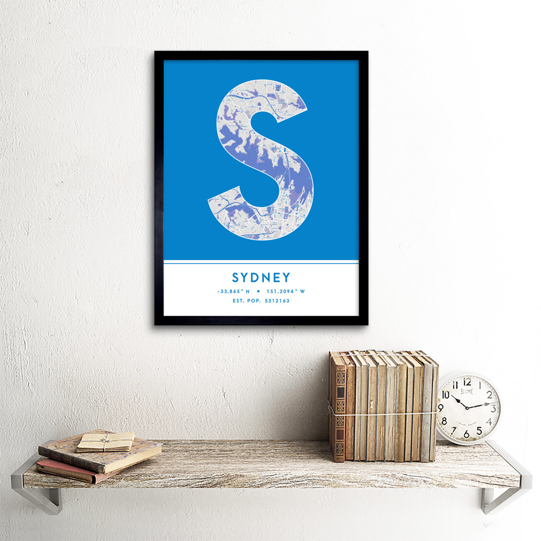 Sydney City Map Sydney Blue by Wee Blue Coo - Single Picture Frame Typography
