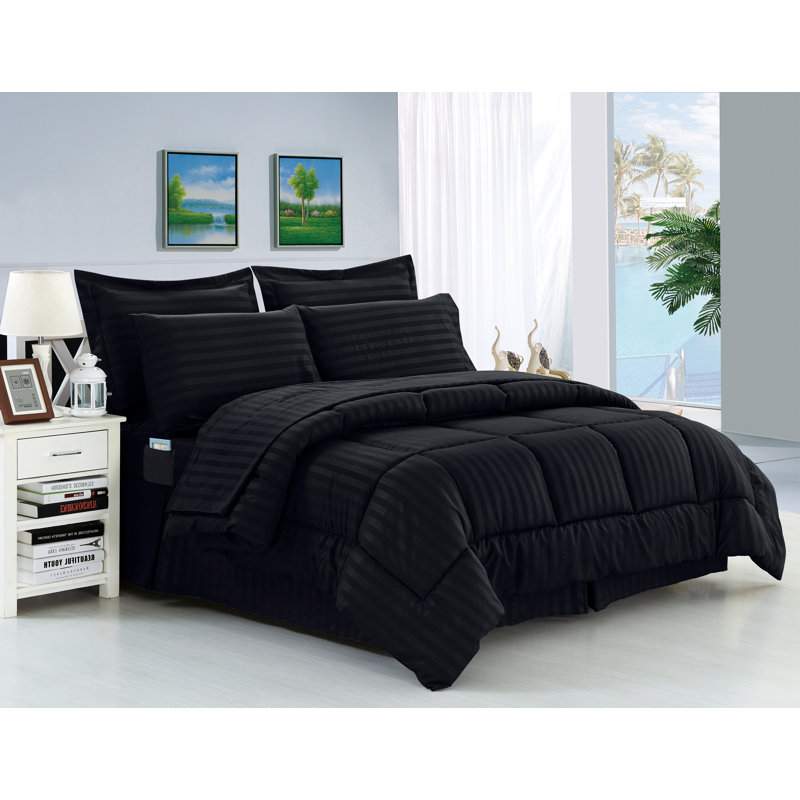 Ensemble d'édredon réversible en microfibre 8 pièces , Noir, Édredon double / grand + 7 pièces supplémentair