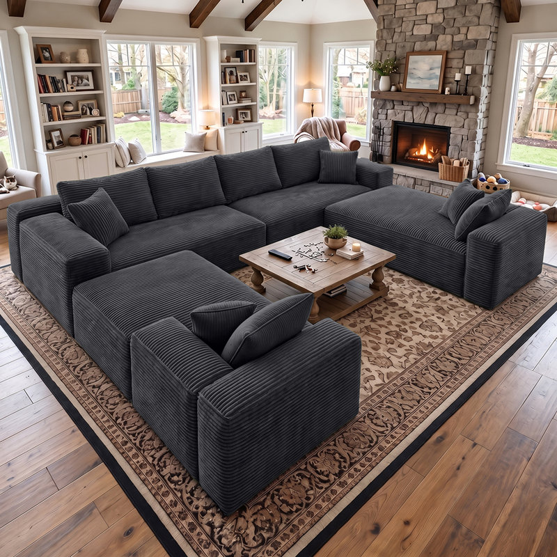 Canapé d'angle modulaire en forme de U de 359 cm (141,2 po), canapé infonuagique surdimensionné sans ossature avec double méridienne, canapé-lit 8 places à assise profonde pour salon