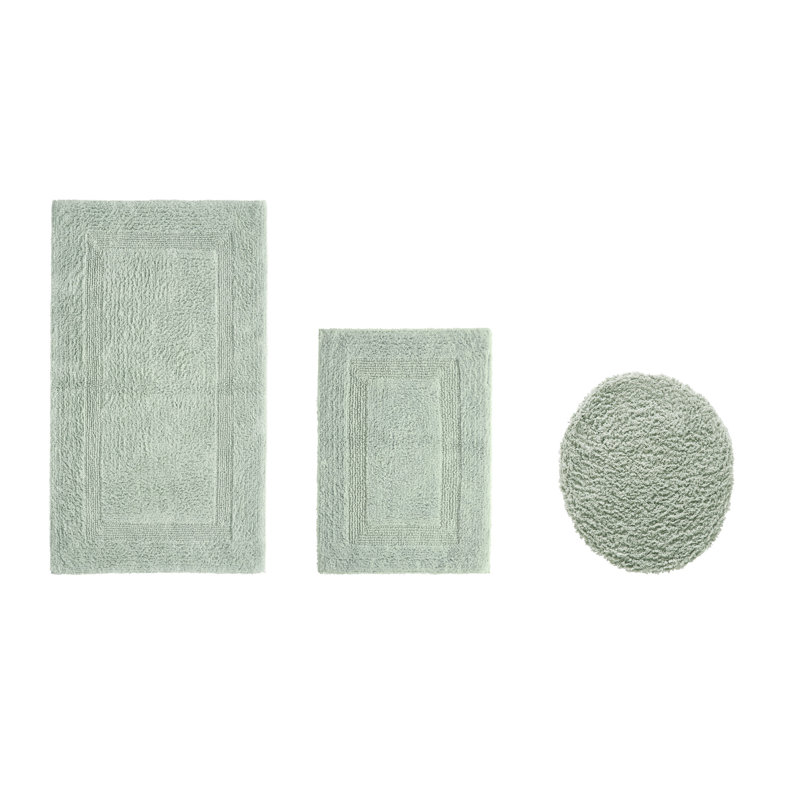 Annerose Premium 100% Cotton 2370 GSM 3-Piece Bath Rug Set, Ultra Soft, Super Absorbent, Reversible Tufted Weave Bathroom Mats, Machine Washable, OEKO-TEX® Certified Bath Rugs for Bathroom, Shower & Tub, Dark Sage