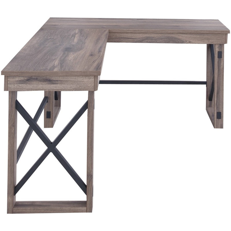 67'' Gray Wood L-Shaped Writing Desk with Drawer
