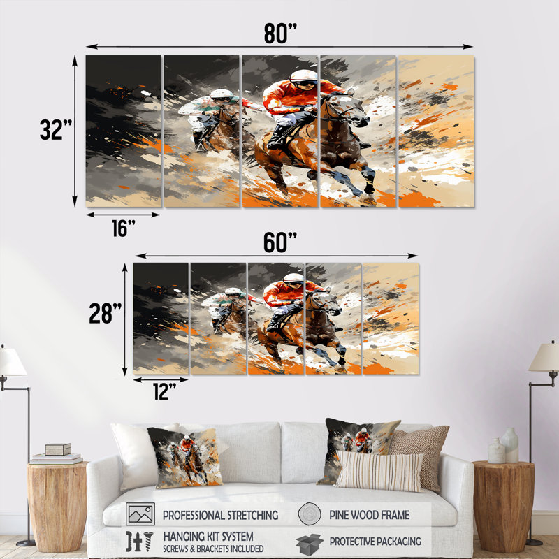«Brown Horse Racing Frenzy» - ensemble de décorations murales 5 pièces, H 28 po x l 60 po