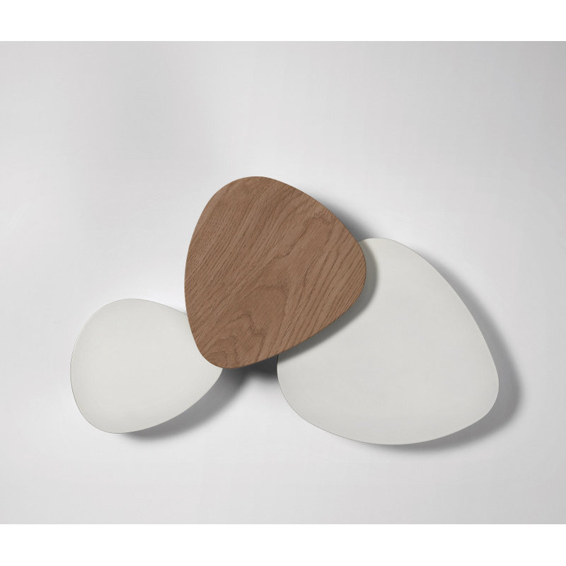 Tria Set 3 LED Dimmable Wall Light, White Satin Lacquer, White Satin Lacquer/Natural Oak