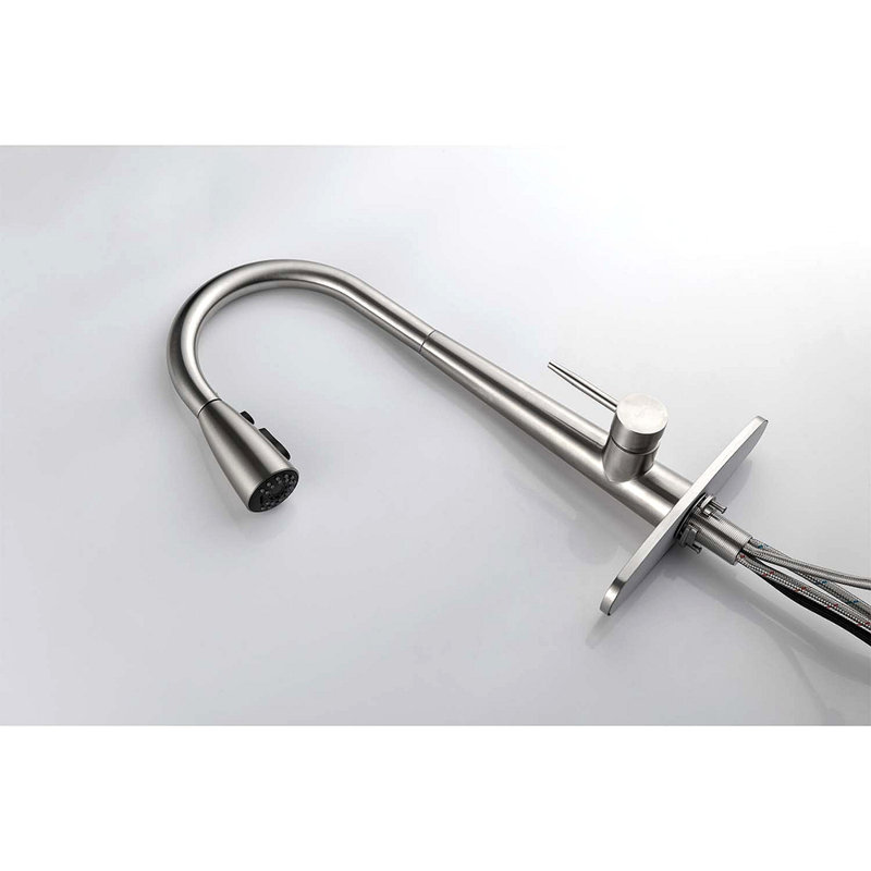 Single Handle Stainless Steel Kitchen Sink Faucet With Pull Down Sprayer, Brushed Nickel