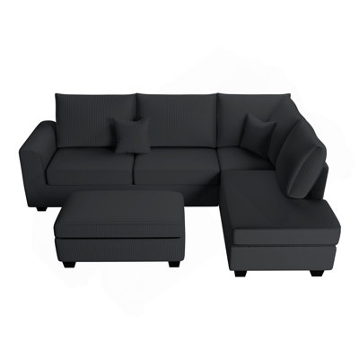 Modern Style 3Pc Sectional Set USB Port Storage Ottoman Right Arm Chaise Left Arm Sofa Black Finish Primary Living Room