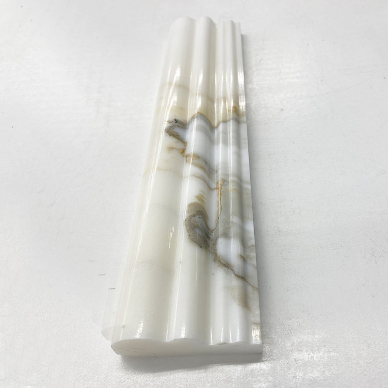 Calacatta 12" x 3" Marble Mosaic Tile, White/Gray