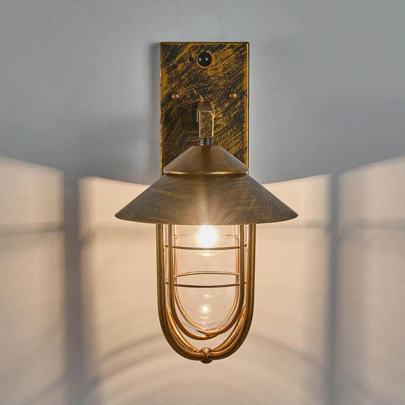 Motion Sensor Outdoor Wall Light with Oil Rubbed Bronze Finish, Nautical Exterior Wall Sconce