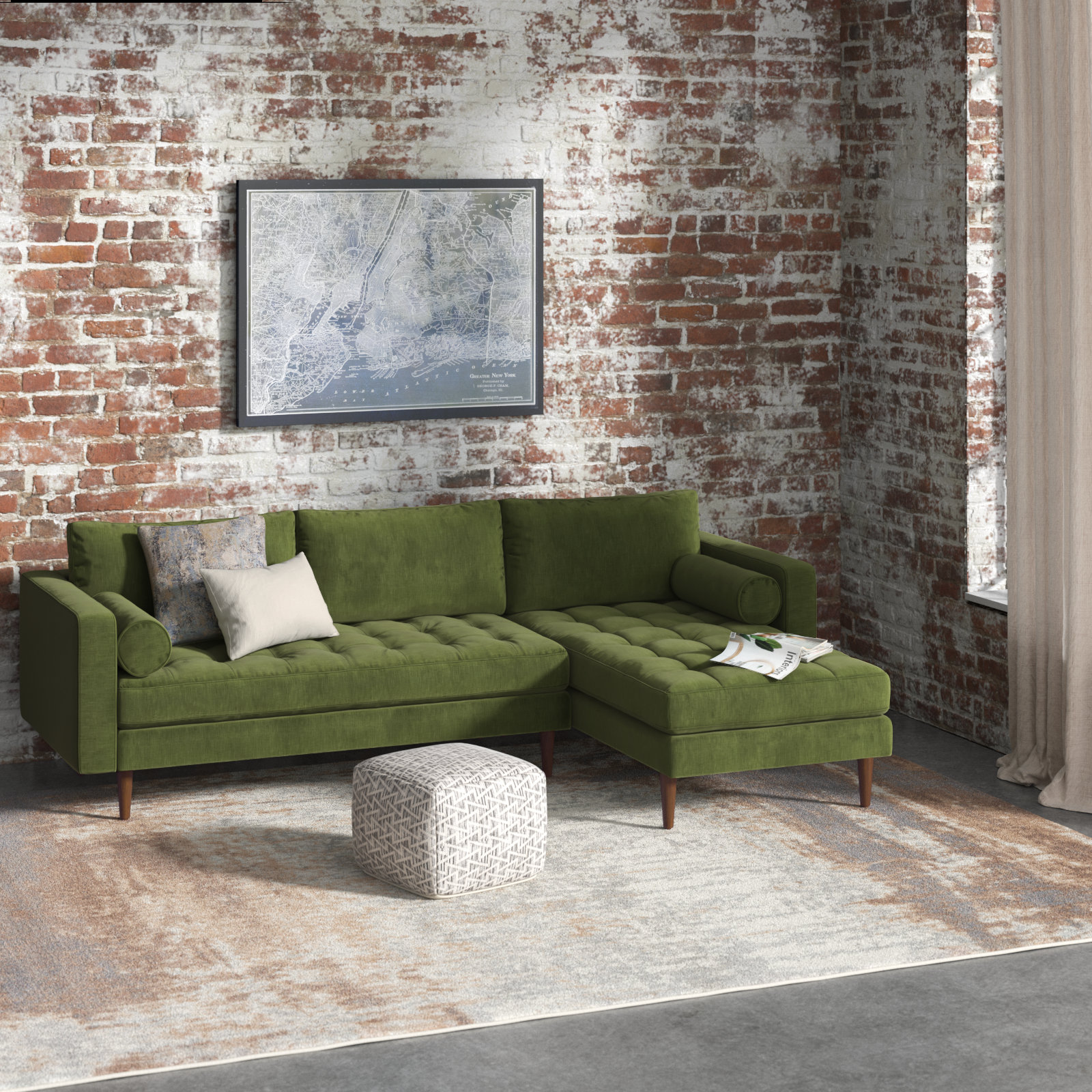 Green velvet on sale sofa chaise