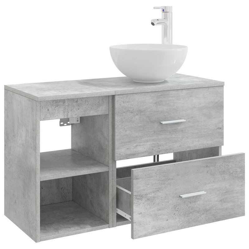 Vanity & Mirror Set, Concrete Grey