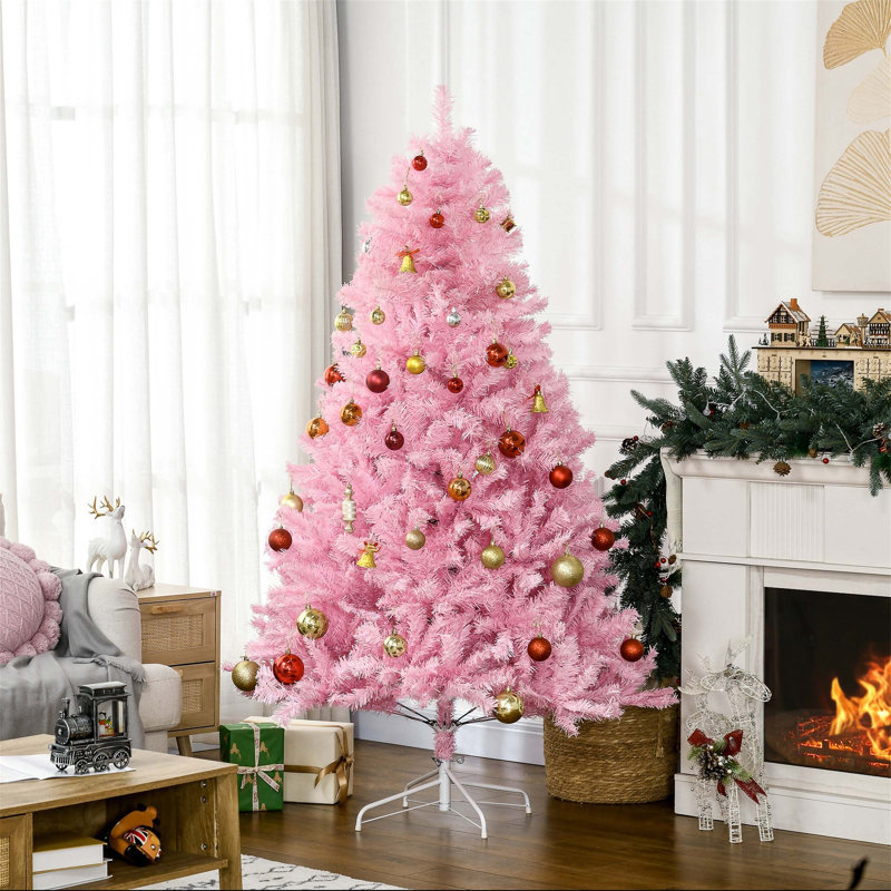 Arbre de Noël artificiel régulier (double) avec aiguilles roses, 6'