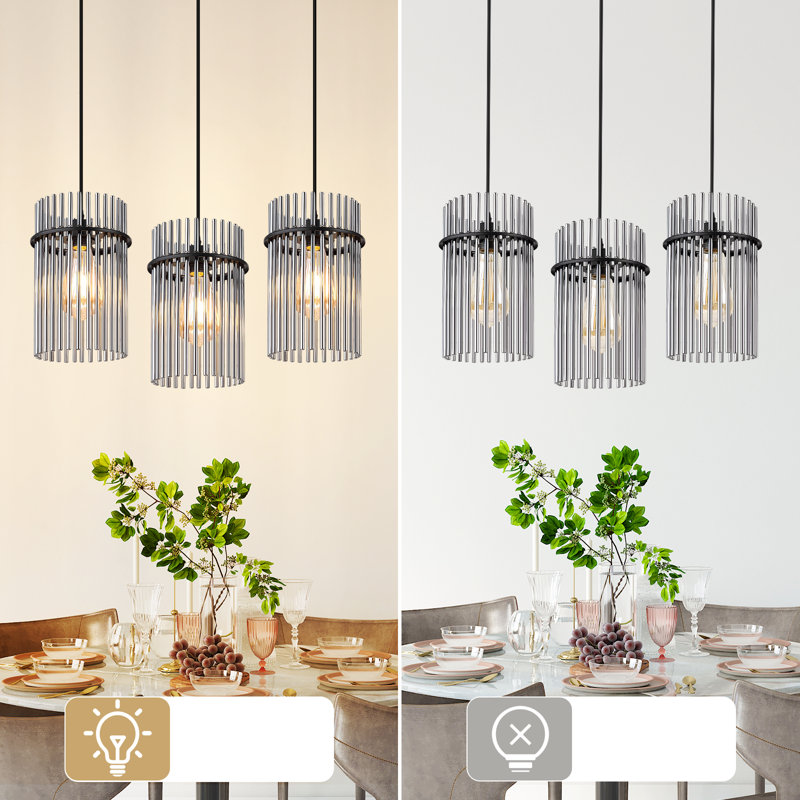 3 - Light Glass Cylinder Pendant, Black