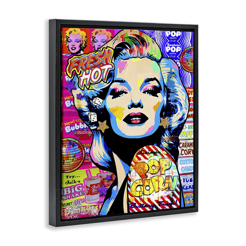 «Groovy Pop Style Marilyn Floater» par Jess Stempel, H 21 po x l 17 po, Cadre flottant noir de jais