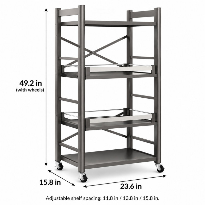 Étagère de boulanger à 4 niveaux avec roulettes, tablettes réglables et chariot à micro-ondes
