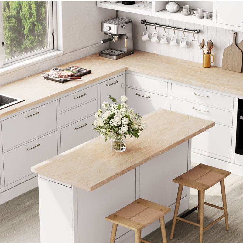 Comptoir en bois massif Hevea, H 1,5 po x l 36 po x P 25 po, Non fini