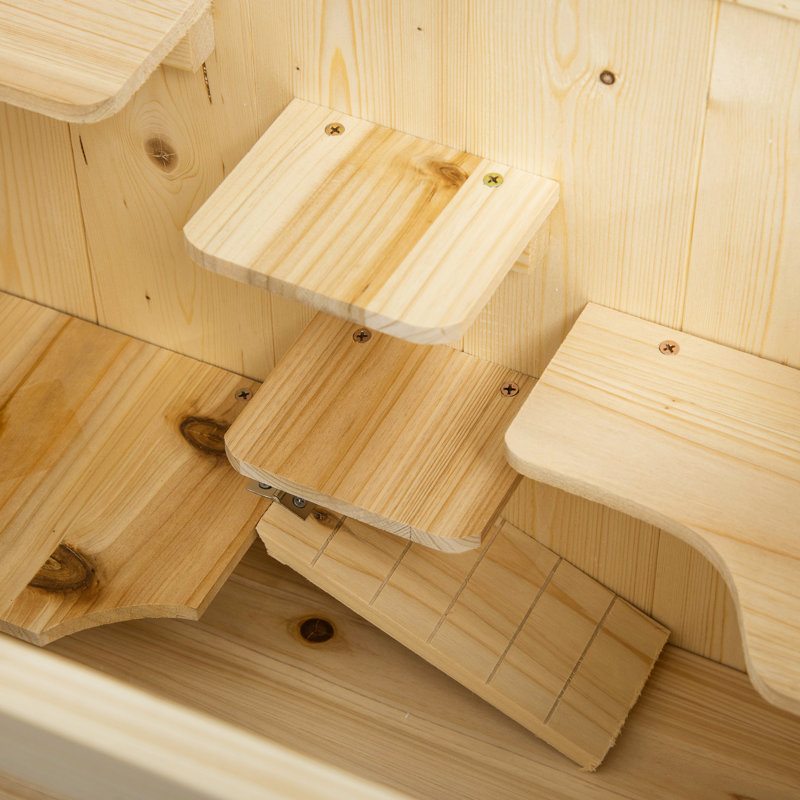 Parc pour hamster en bois avec plateau à charnières et rangement à 5 niveaux