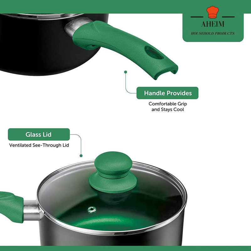 Green 11-Piece Aluminum Nonstick Cookware Set with Glass Lids