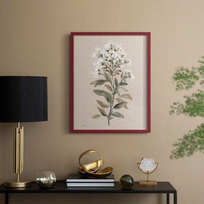 Reproduction encadrée de tiges florales blanches II - bois massif