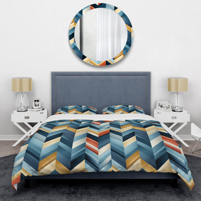 Ensemble de housse de couette Blue And Golden Geometric Chevron