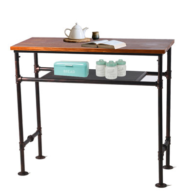 Marlean Pine Solid Wood Top Metal Base Dining Table