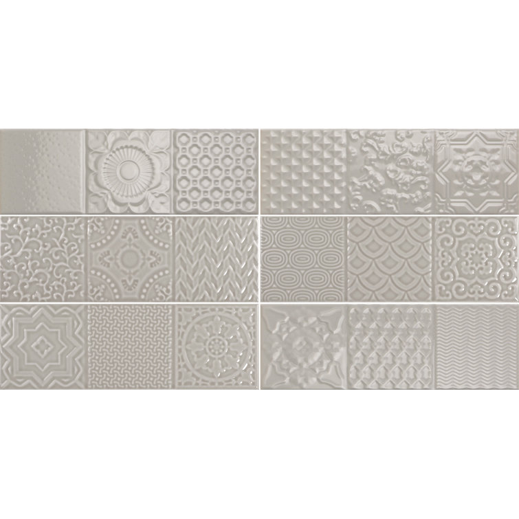 Countryside Deco 4" x12" Ceramic Subway Tile in Dovetail