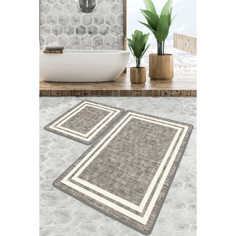 Antibacterial Bathmat Set (3 Pieces), Non-Slip Polyester, 23.6 x 39.4 inches (1 Piece) & 19.7 x 23.6 inches (2 Pieces) | Machine Washable, 700 GSM | Perfect for Bathroom Safety & Comfort, Easy Care Design