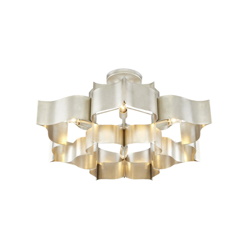 Grand Lotus 6 - Light Chandelier, Contemporary Silver Leaf