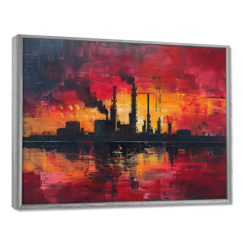 Jaune, rouge, production, pionniers, usines, usines, art mural, salon, Toile argentée avec cadre flottant