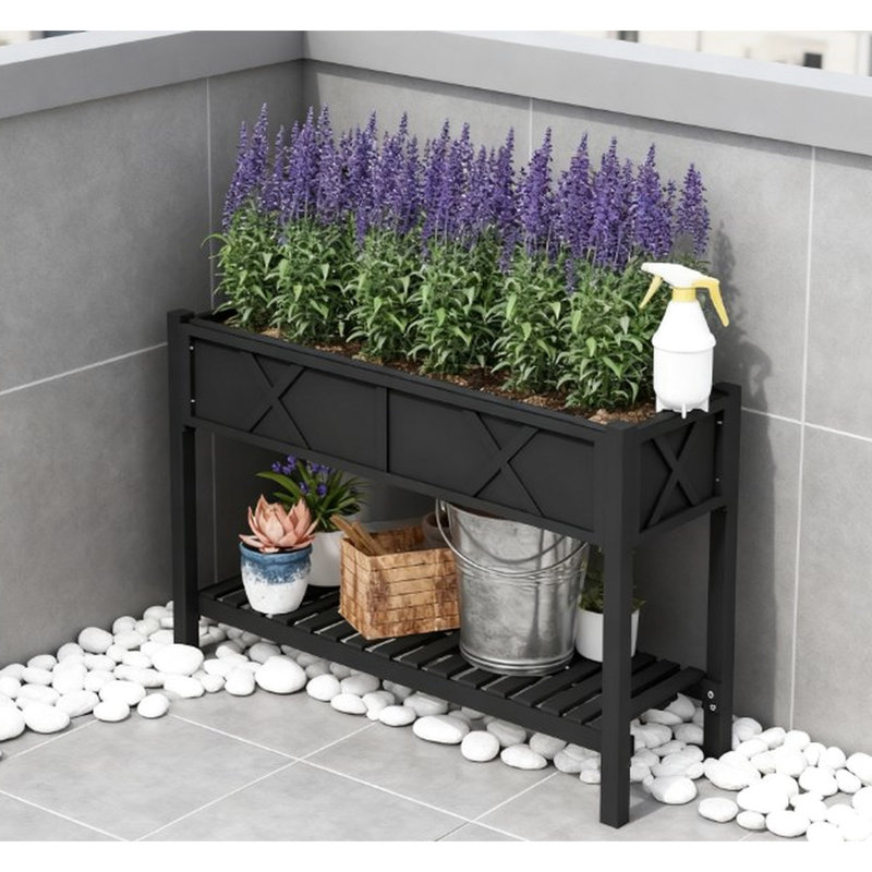 Jardinière surélevée en bois avec rangement, conception résistante aux intempéries pour patio