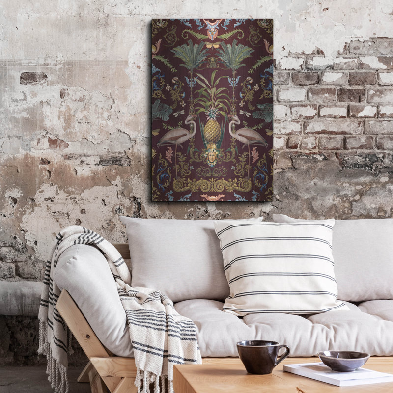 «Vintage Bohemian Elegance Flamingo Burgundy» par Andrea Haase, art mural en métal, 24 po x 36 po, H 36 po x l 24 po