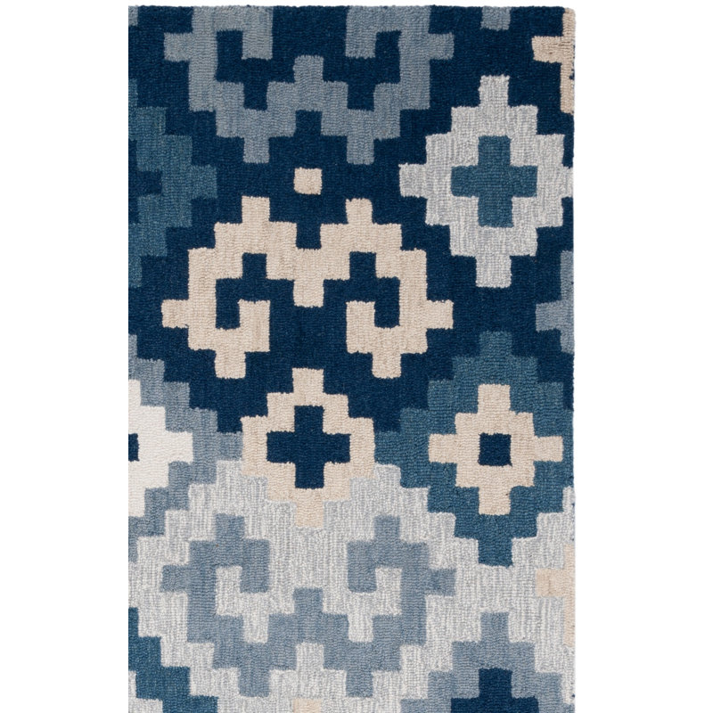 Laryiah Hand Tufted Wool/Cotton Southwestern Rug in Ivory/Blue, Rectangle 5' x 8'
