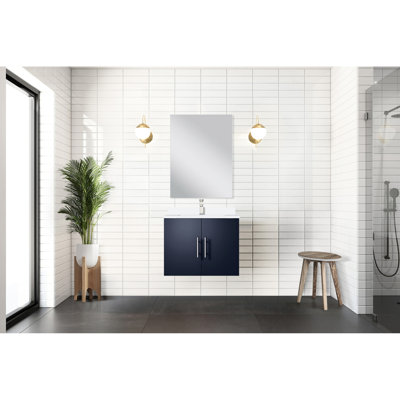 24 po L x P 22 po Meuble-lavabo bleu marine pour comptoir de salle de bain avec comptoir en quartz blanc - Mécanisme de fabrication en bois massif