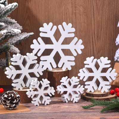 5 Pcs Winter Wooden Snowflake Decor Christmas Snowflake Signs 3D...