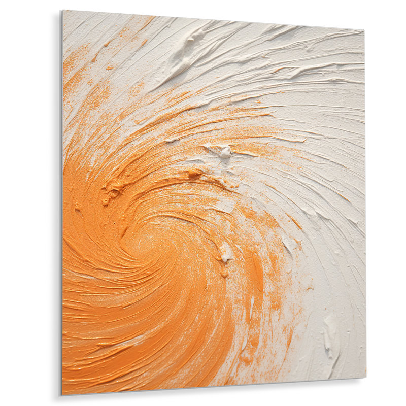 Orange et blanc, spirale minimale - spirale abstraite, art mural en métal, H 20 po x l 12 po x P 1 po