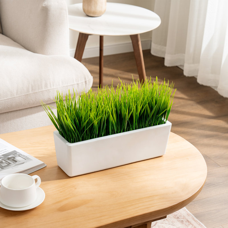 Fausse herbe dans une boîte de fenêtre en ciment