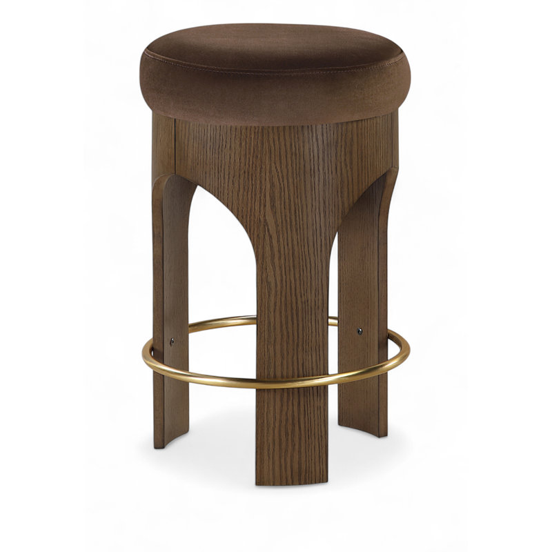 Tabouret de comptoir rembourré en velours Bocceli, Velours brun, Brun
